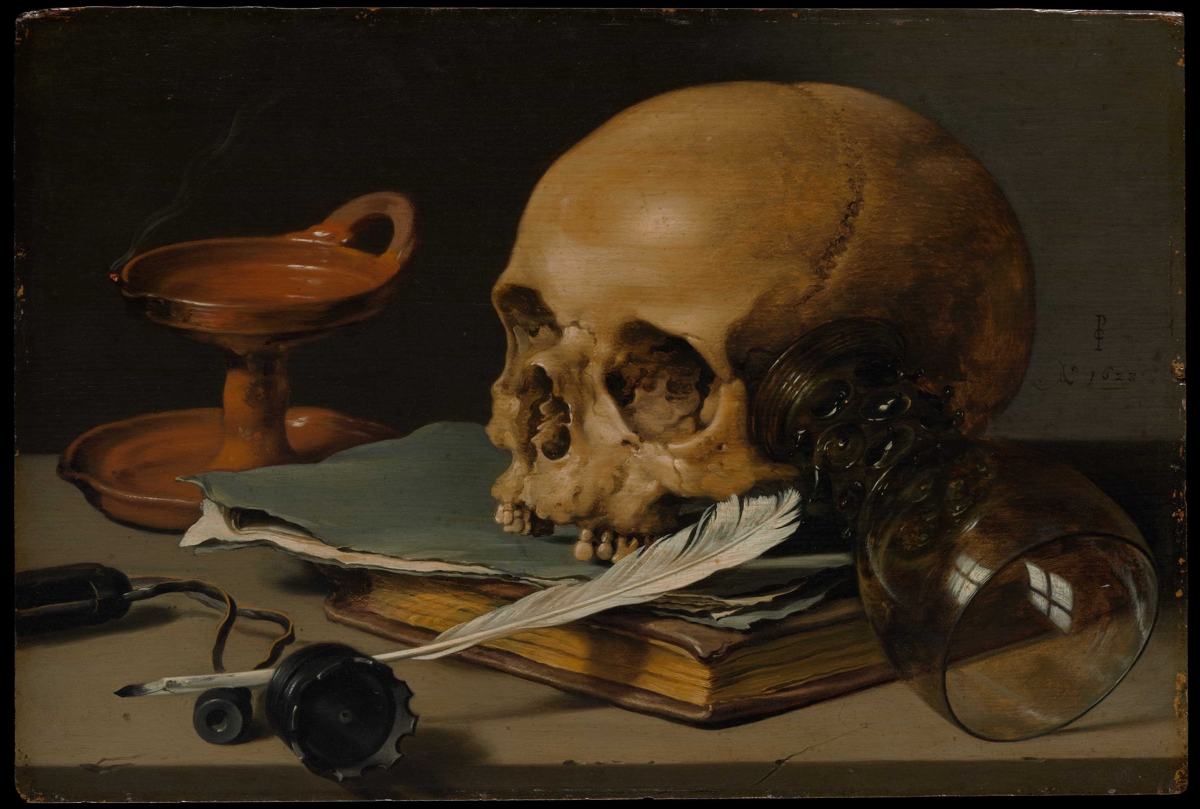 Still Life with a Skull and a Writing Quill — Pieter Claesz