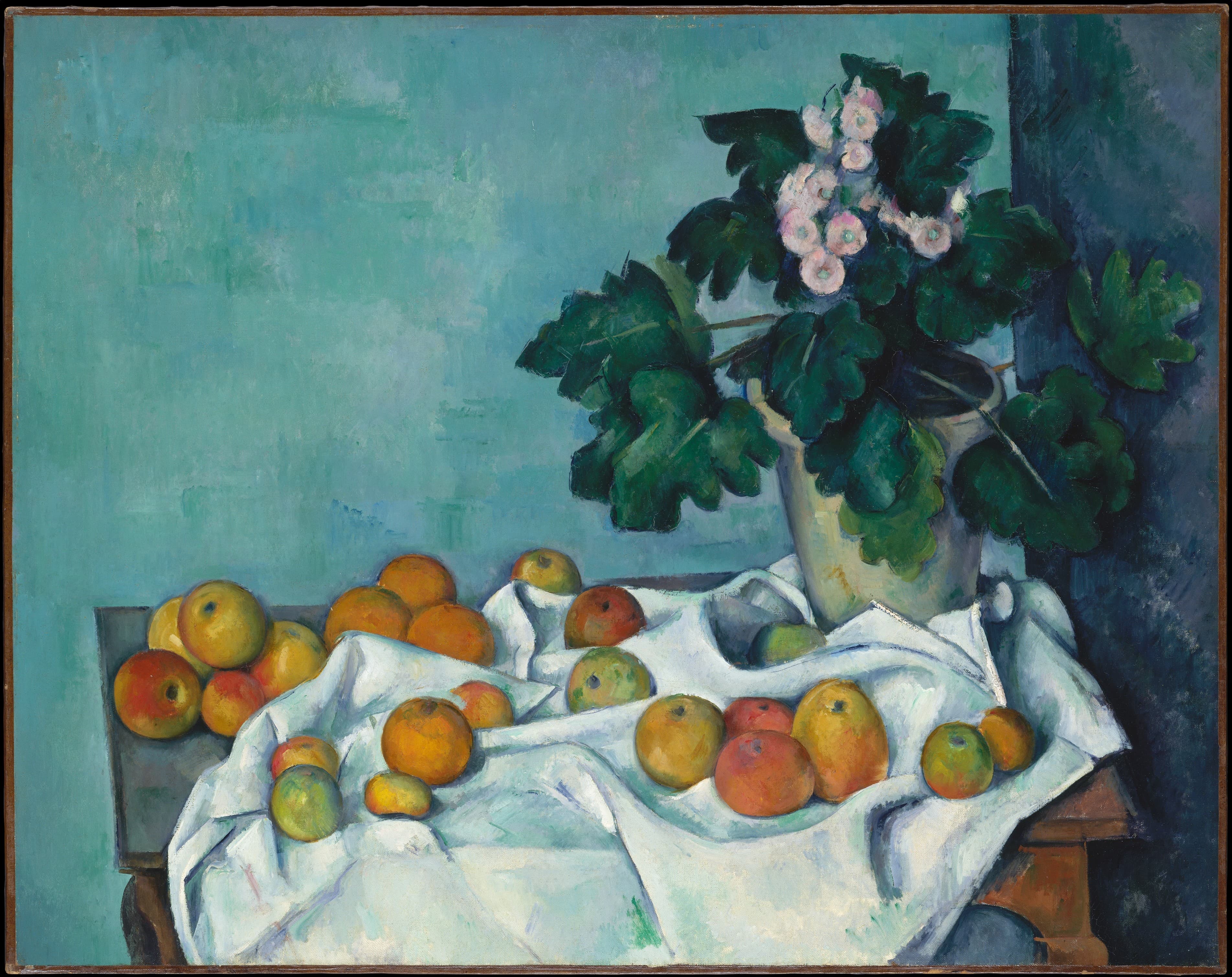 Still Life with Apples and a Pot of Primroses — Paul Cézanne
